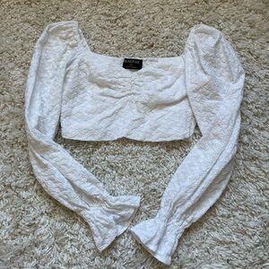 MINKPINK White Crop Top with Square Neck Puff Sleeves and Long Sleeves